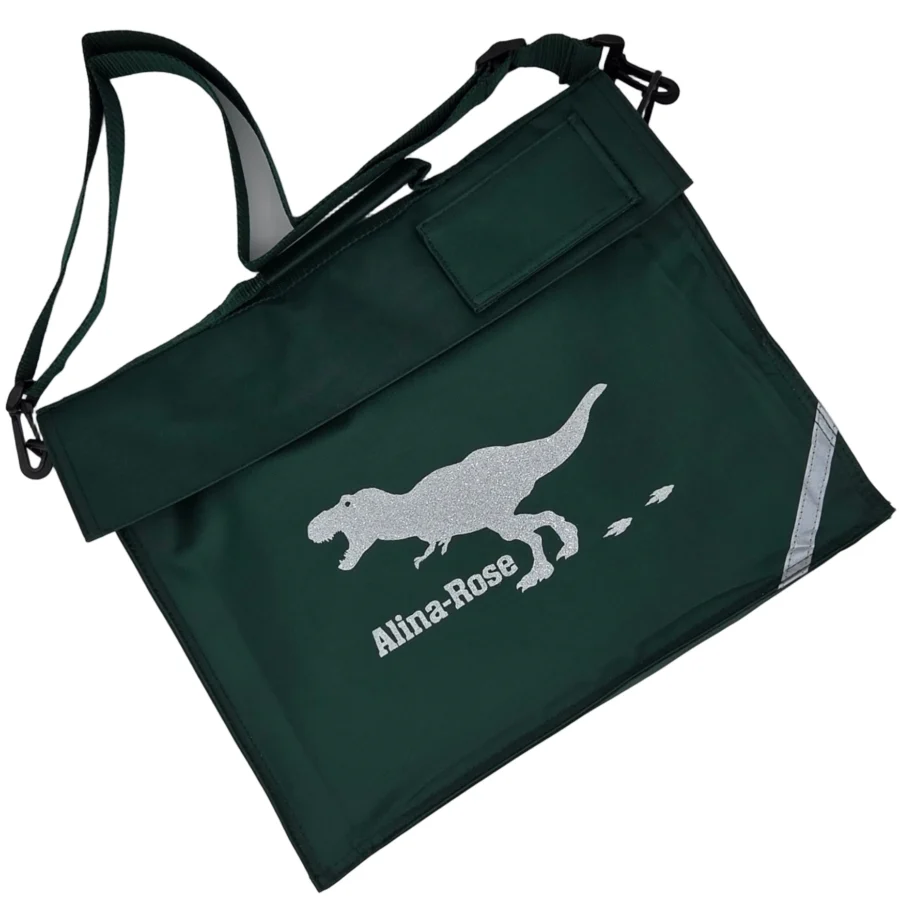 T-Rex Dinosaur Green Bookbag Glitter White